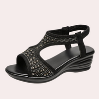 Damen Sandalen mit Keilabsatz und Strass für Sommermode-Silber-35-Luzern Mode