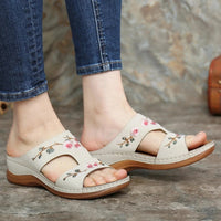 Damen Sandalen | Blumenprint | Offenes Design | Orthopädisch | PU-Luzern Mode