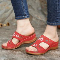 Damen Sandalen | Blumenprint | Offenes Design | Orthopädisch | PU-Luzern Mode