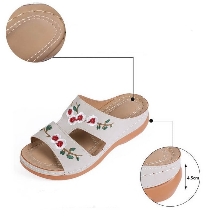Damen Sandalen | Blumenprint | Offenes Design | Orthopädisch | PU-Luzern Mode
