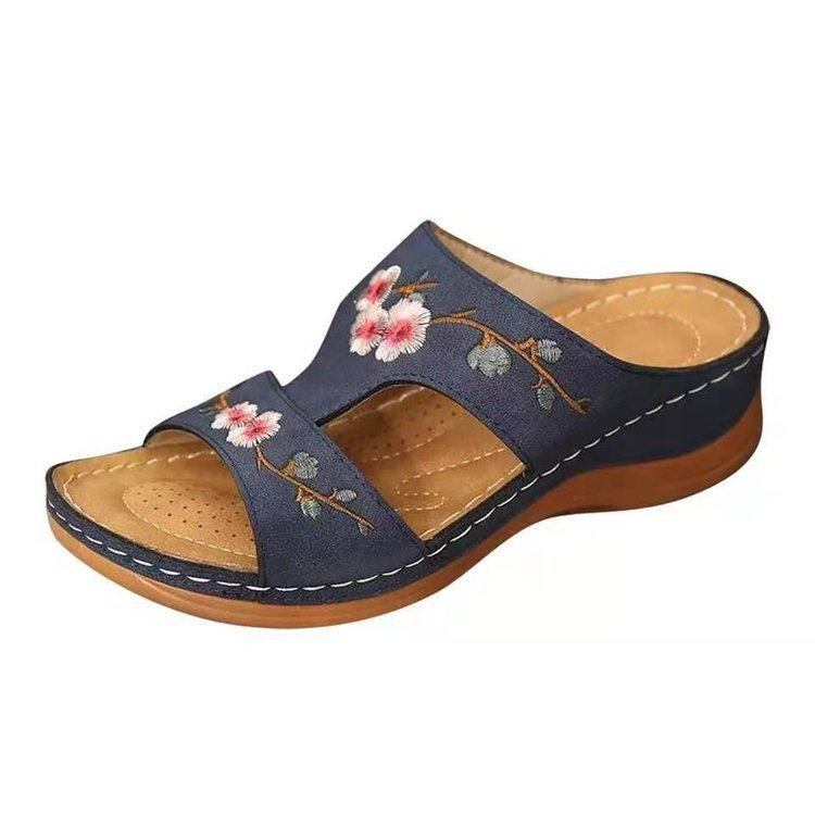 Damen Sandalen | Blumenprint | Offenes Design | Orthopädisch | PU-Luzern Mode