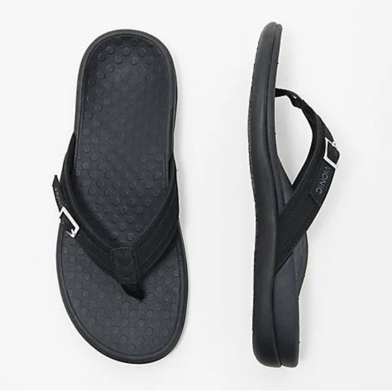 Damen Flip-Flops | Orthopädisch | Veganes Leder | Rutschfest | EVA-Schaum-35-Schwarz-Luzern Mode