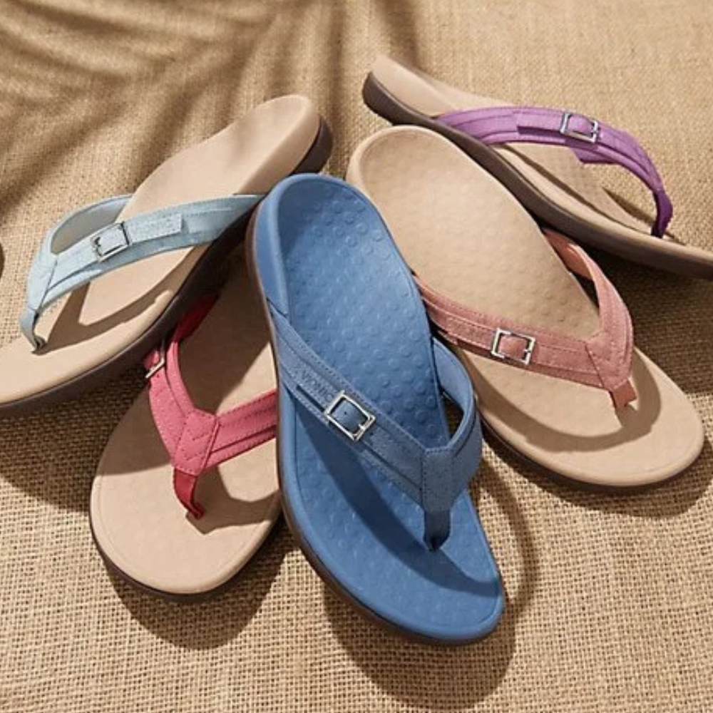 Damen Flip-Flops | Orthopädisch | Veganes Leder | Rutschfest | EVA-Schaum-Luzern Mode