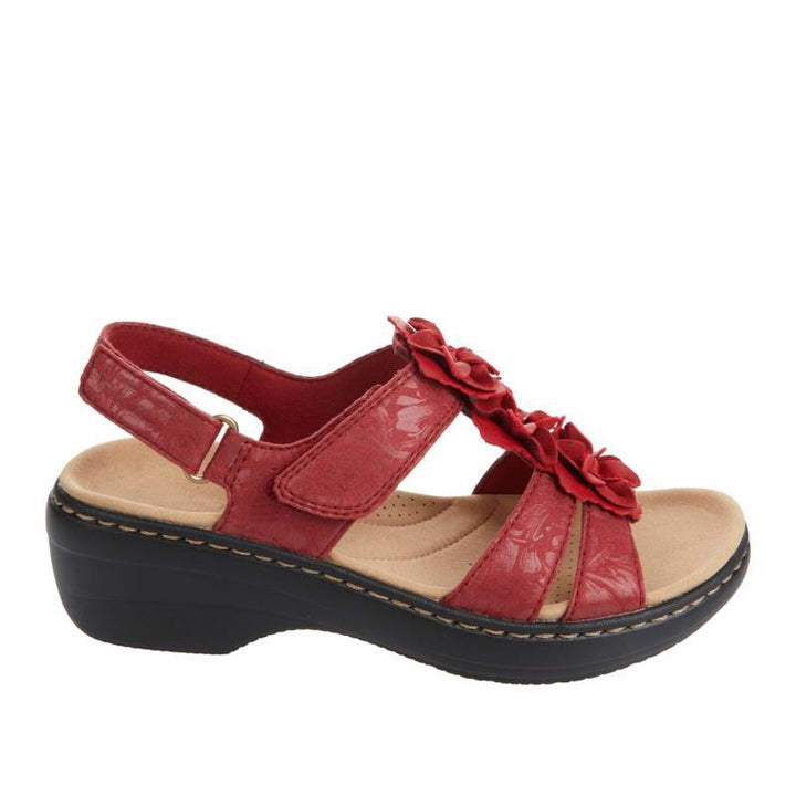 Orthopädische Sandalen Damen | Sommer | Bequem | Retro | Blumen | Keil-Rot-35-Luzern Mode