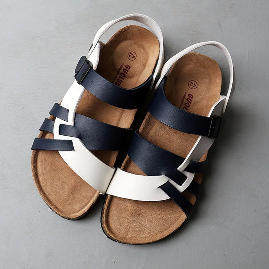 Lernende Damen Sandalen | Verstellbar | Riemchen | Offenes Design | Nachhaltig-Blau Weiß-35-Luzern Mode