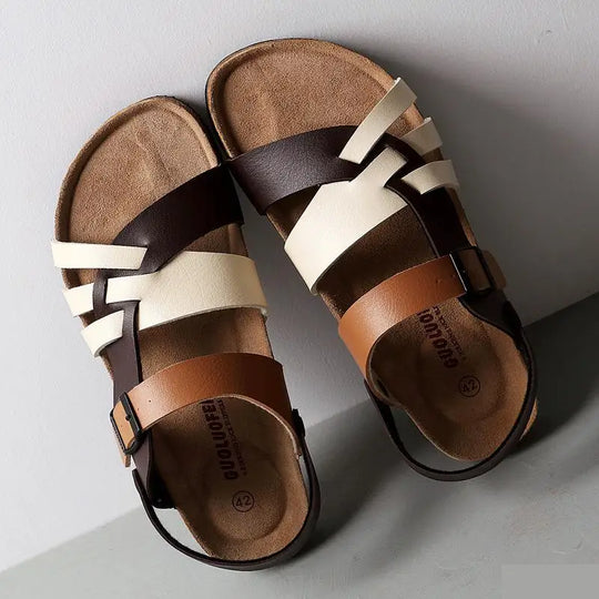 Lernende Damen Sandalen | Verstellbar | Riemchen | Offenes Design | Nachhaltig-Weiß Braun-35-Luzern Mode