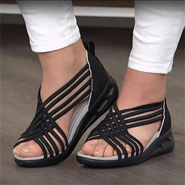 Damen Sommerschuhe | Orthopädisch | Schnell trocknend | Leicht | Keilabsatz-Schwarz-35-Luzern Mode