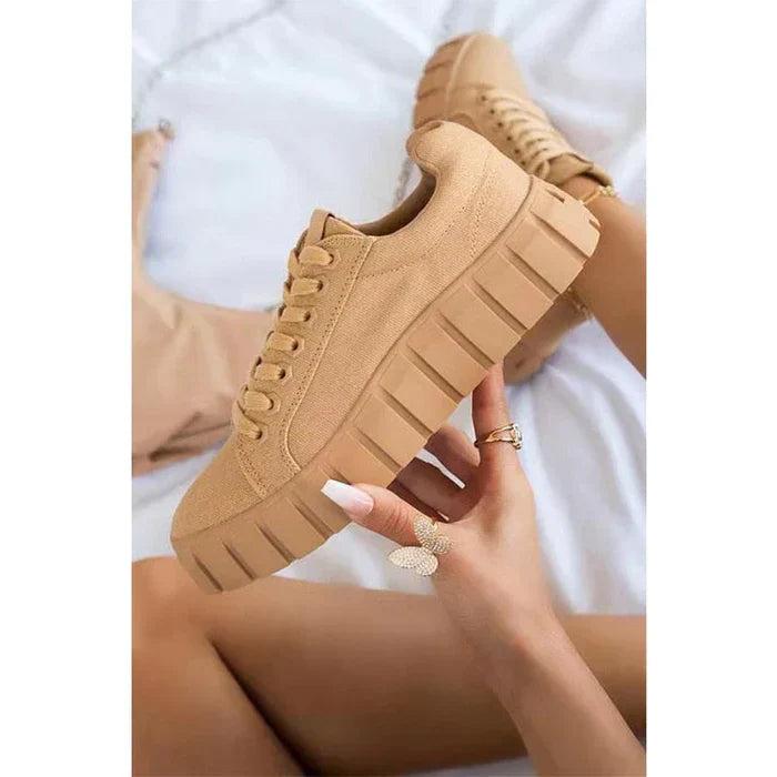 Damen Sneakers | Orthopädisch | Plateau-Sohle | Slipper | Antirutsch-Sohle-Khaki-36-Luzern Mode