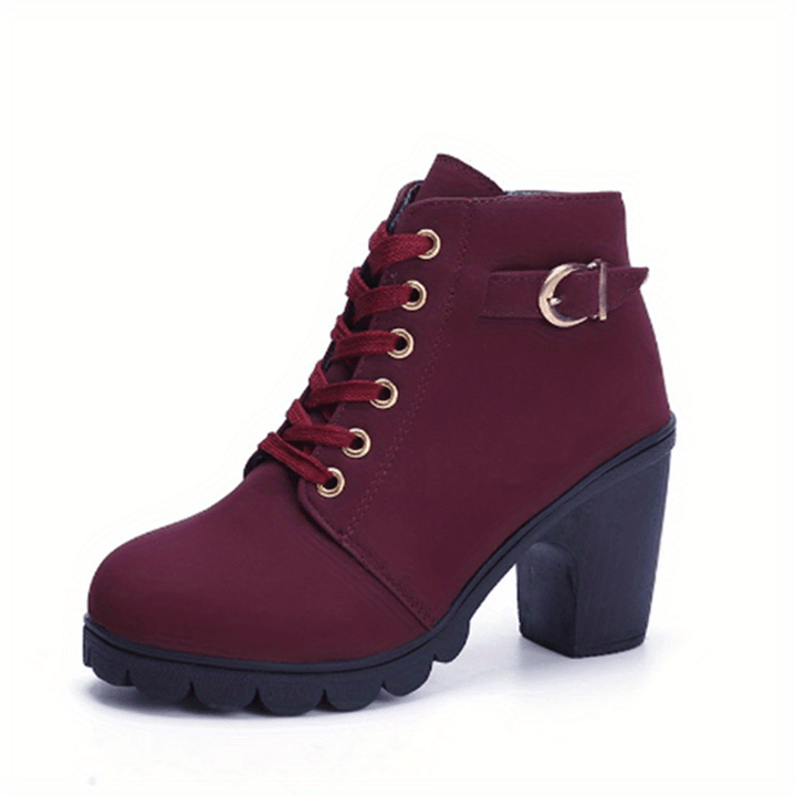 Damen Stiefeletten | Absatz | Orthopädisch | Reißverschluss | Schnürung | Rutschfest-Bordeauxrot-35-Luzern Mode