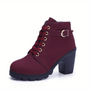 Damen Stiefeletten | Absatz | Orthopädisch | Reißverschluss | Schnürung | Rutschfest-Bordeauxrot-35-Luzern Mode
