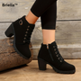 Damen Stiefeletten | Absatz | Orthopädisch | Reißverschluss | Schnürung | Rutschfest-Schwarz-35-Luzern Mode