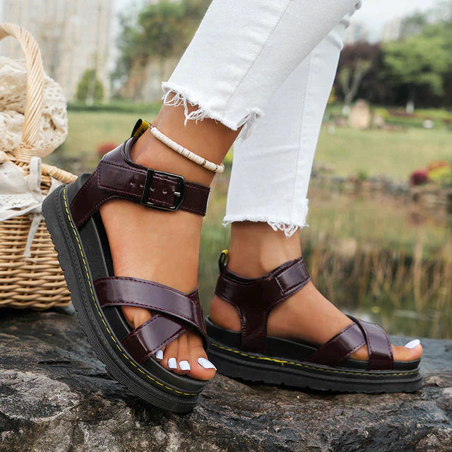 Damen Sandalen | Bänder | Orthopädisch | Verstellbar | Schnalle | Rutschfest-Schwarz-36-Luzern Mode