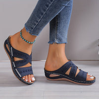 Damen Sandalen | Gelpolsterung | Verstellbar | Rutschfest | Gummi | Absatz-Blau-35-Luzern Mode