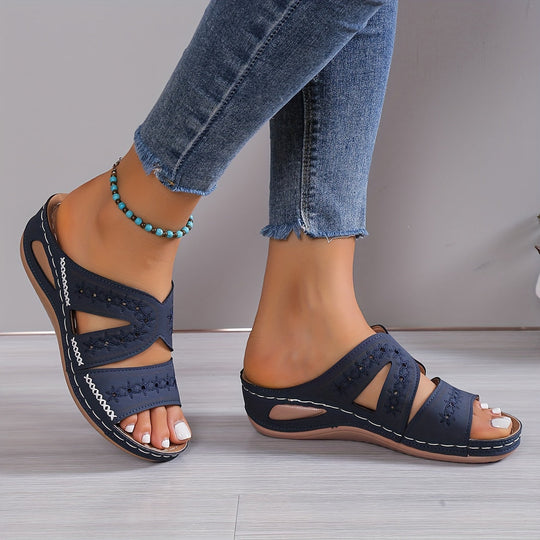 Damen Sandalen | Gelpolsterung | Verstellbar | Rutschfest | Gummi | Absatz-Blau-35-Luzern Mode