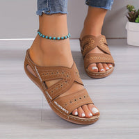 Damen Sandalen | Gelpolsterung | Verstellbar | Rutschfest | Gummi | Absatz-Lichtbraun-35-Luzern Mode