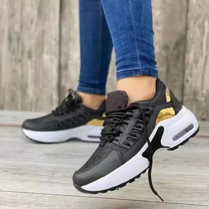 Orthopädische Damensneaker | Unterstützend | Rutschfest | Schnürung-Schwarz-35-Luzern Mode