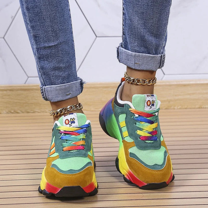 Damen Sneaker | Orthopädisch | Dämpfend | Farblich | Niedrig | Schnürsenkel-Grün-35-Luzern Mode