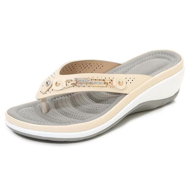 Damen Flip-Flops | Orthopädisch | Rutschfest | Stoßdämpfend | Offen-Beige-35-Luzern Mode