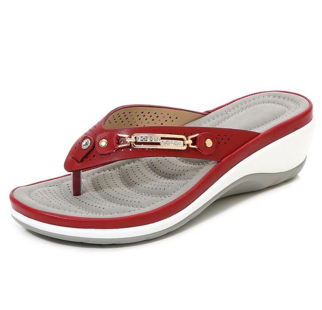 Damen Flip-Flops | Orthopädisch | Rutschfest | Stoßdämpfend | Offen-Rot-35-Luzern Mode