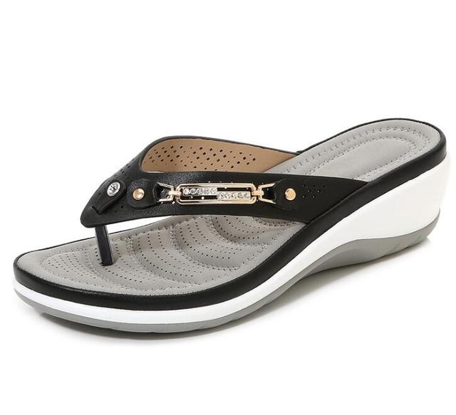 Damen Flip-Flops | Orthopädisch | Rutschfest | Stoßdämpfend | Offen-Schwarz-35-Luzern Mode