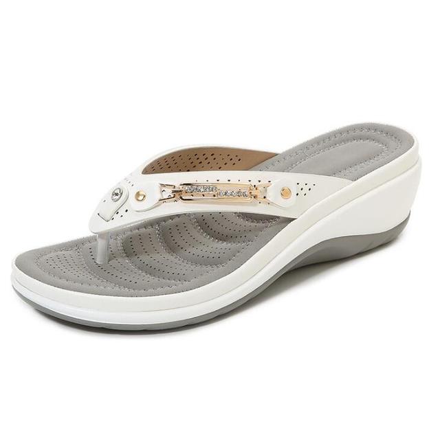 Damen Flip-Flops | Orthopädisch | Rutschfest | Stoßdämpfend | Offen-Weiß-35-Luzern Mode