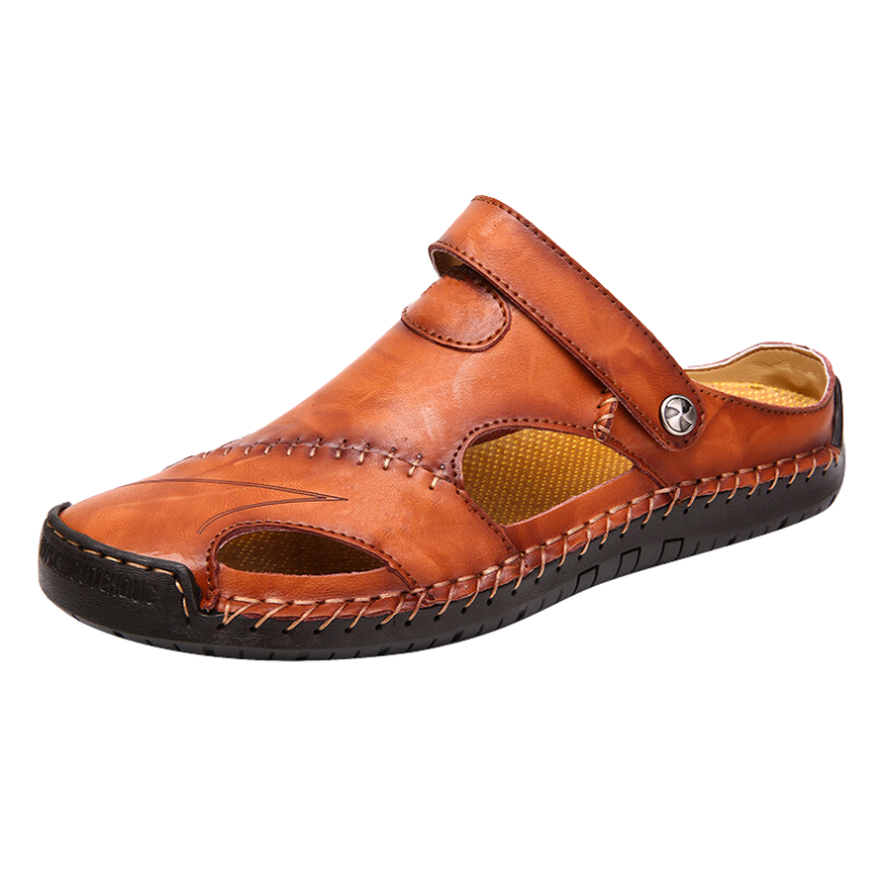 Herren Sandalen | Spatleder | Dichtes Design | Atmungsaktiv | Unifarbe-Braun-39-Luzern Mode