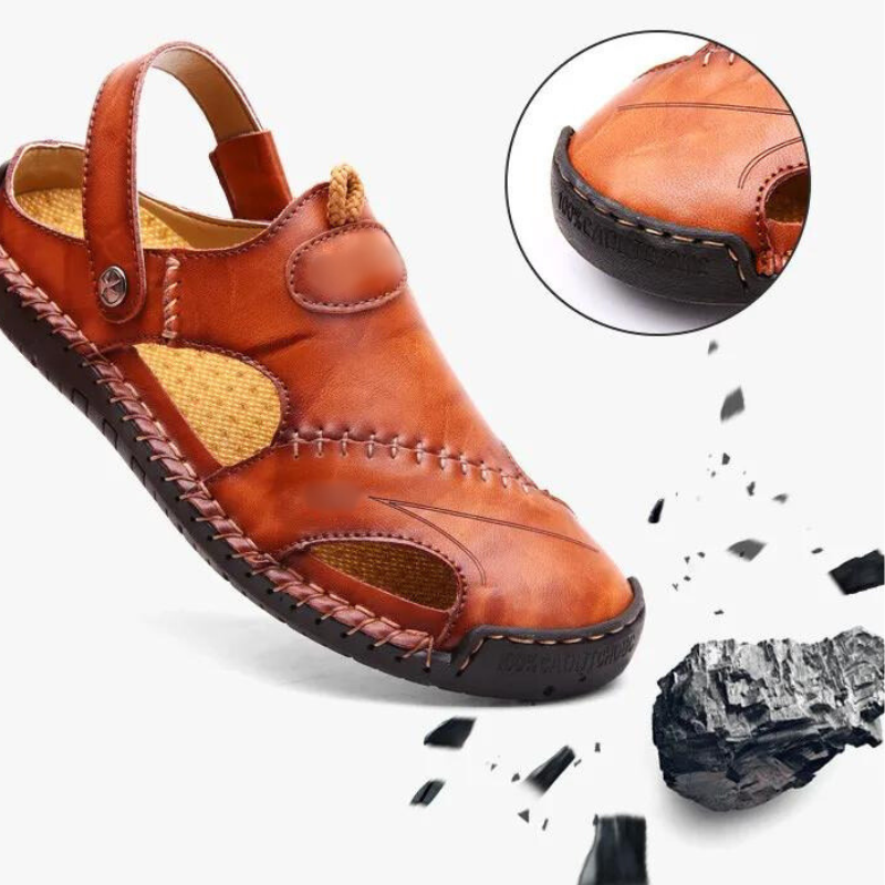 Herren Sandalen | Spatleder | Dichtes Design | Atmungsaktiv | Unifarbe-Luzern Mode