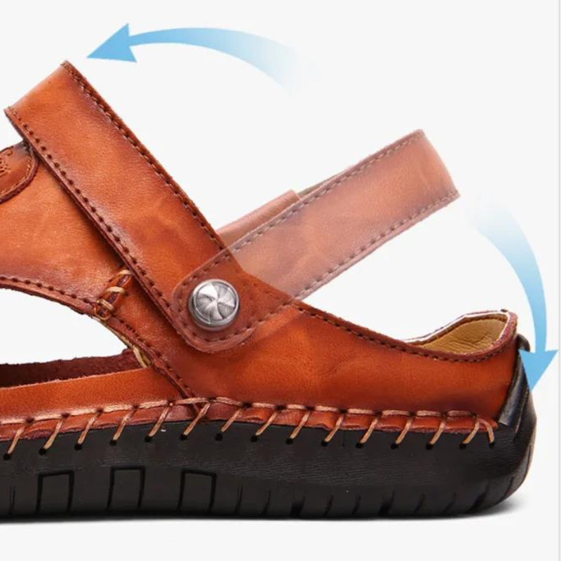 Herren Sandalen | Spatleder | Dichtes Design | Atmungsaktiv | Unifarbe-Luzern Mode