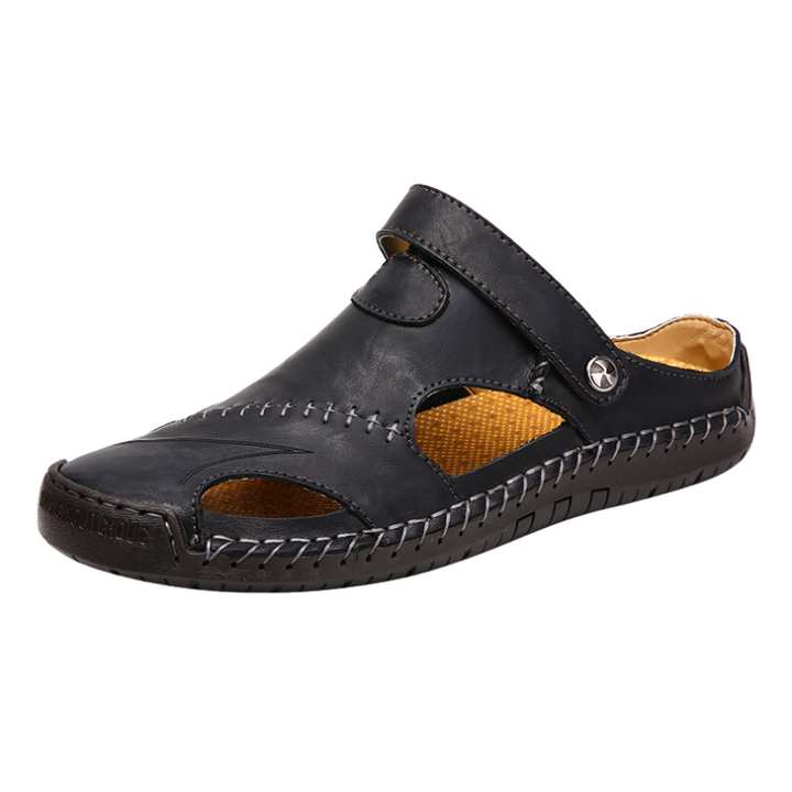 Herren Sandalen | Spatleder | Dichtes Design | Atmungsaktiv | Unifarbe-Schwarz-39-Luzern Mode