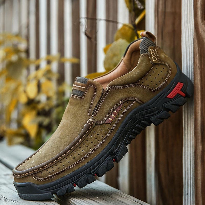 Herren Wanderschuhe | Orthopädisch | Leder | Einlegsohle | Rutschfest-Armeegrün-39-Luzern Mode