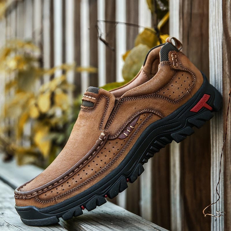 Herren Wanderschuhe | Orthopädisch | Leder | Einlegsohle | Rutschfest-Braun-39-Luzern Mode