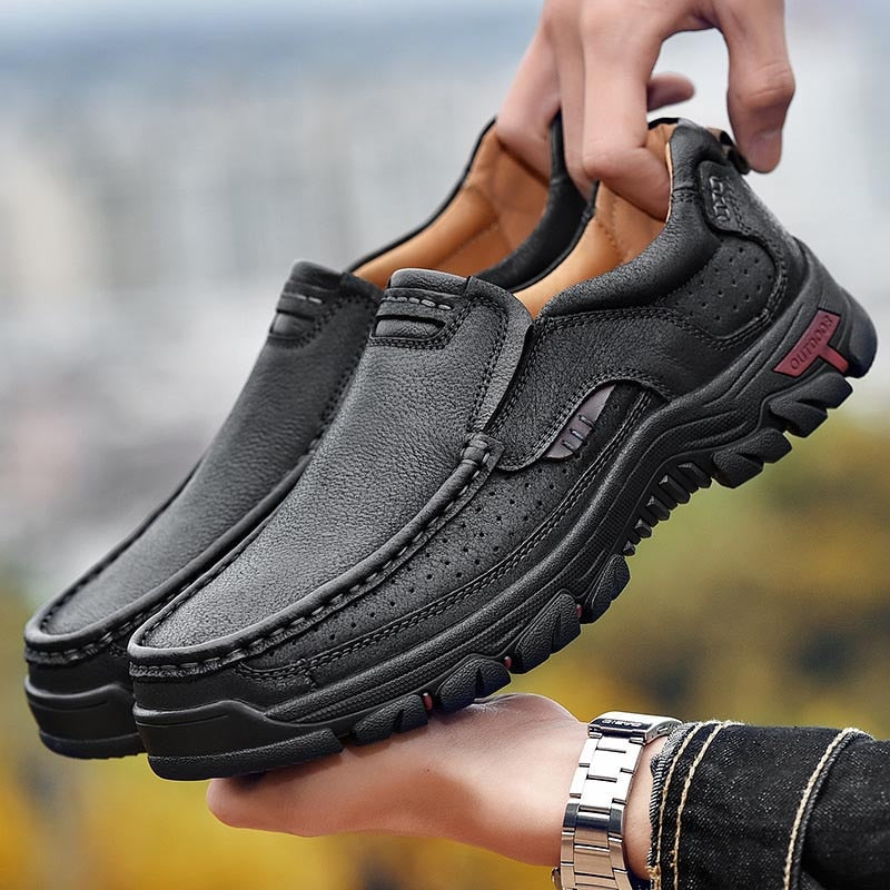 Herren Wanderschuhe | Orthopädisch | Leder | Einlegsohle | Rutschfest-Schwarz-39-Luzern Mode