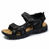 Herren Sandalen | Veganes Leder | Offen | Klettverschluss | Orthopädisch-Schwarz-39-Luzern Mode