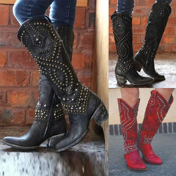 Damen Westernstiefel mit Nieten und Stickerei Design-Luzern Mode