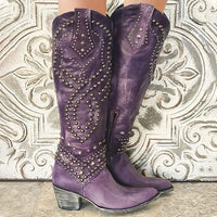 Damen Westernstiefel mit Nieten und Stickerei Design-Lila-34-Luzern Mode