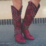 Damen Westernstiefel mit Nieten und Stickerei Design-Weinrot-34-Luzern Mode