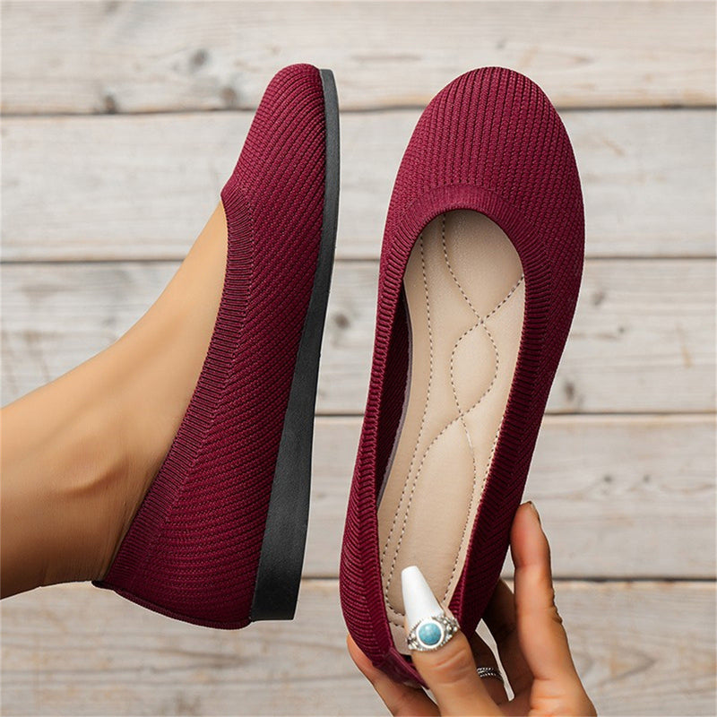 Ballerinas | Orthopädisch | Einfarbig | Strickgewebe | Elastisch-Rot-35-Luzern Mode