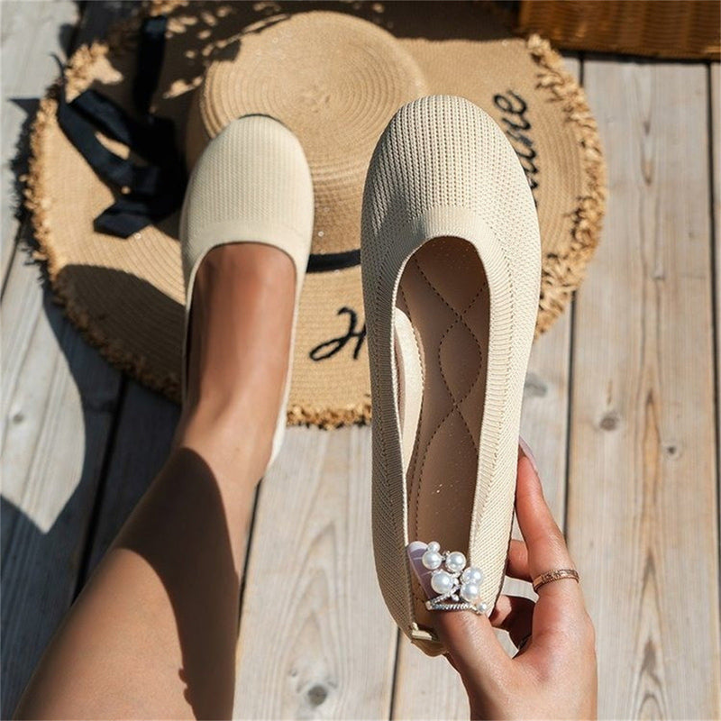 Ballerinas | Orthopädisch | Einfarbig | Strickgewebe | Elastisch-Weiß-35-Luzern Mode