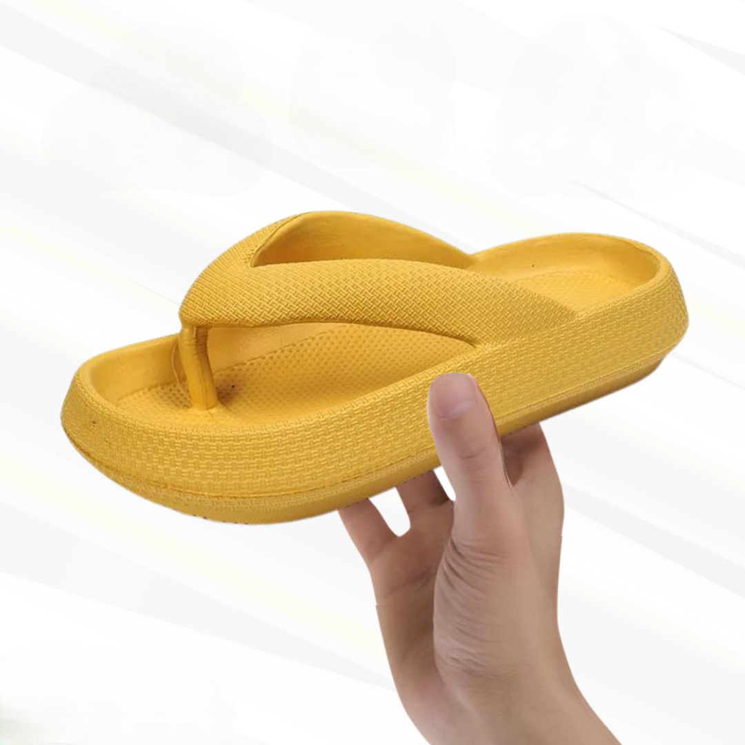Damen Flip-Flops | Orthopädisch | Einfarbig | Slip-On Design | Dick-Gelb-36-37-Luzern Mode