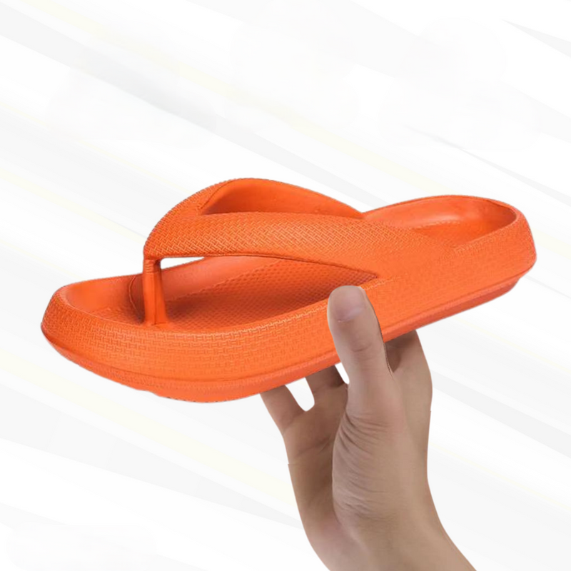 Damen Flip-Flops | Orthopädisch | Einfarbig | Slip-On Design | Dick-Orange-36-37-Luzern Mode