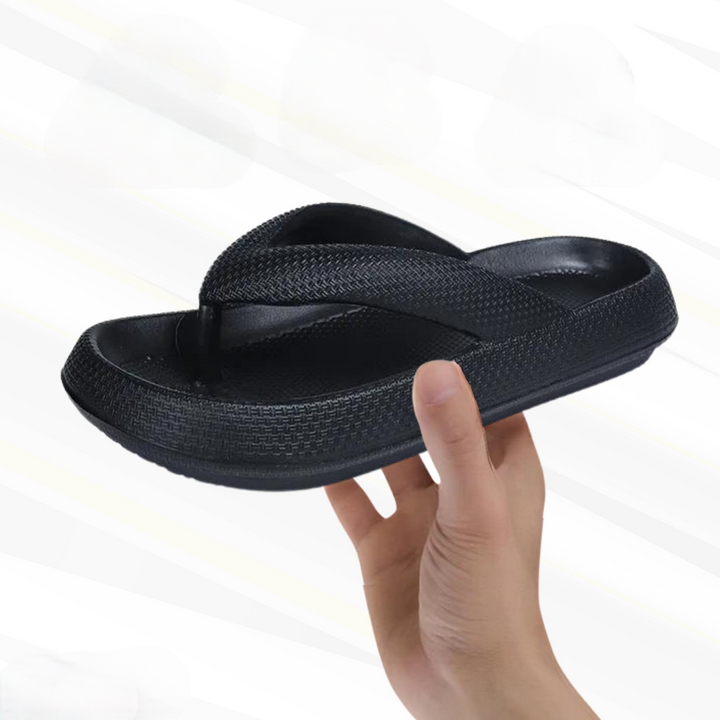 Damen Flip-Flops | Orthopädisch | Einfarbig | Slip-On Design | Dick-Schwarz-36-37-Luzern Mode