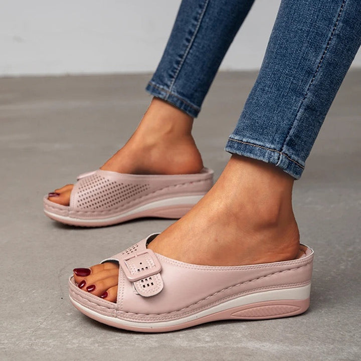 Damen Sandalen | Orthopädisch | Offenes Design | Slip-On | Vegan-Rosa-35-Luzern Mode