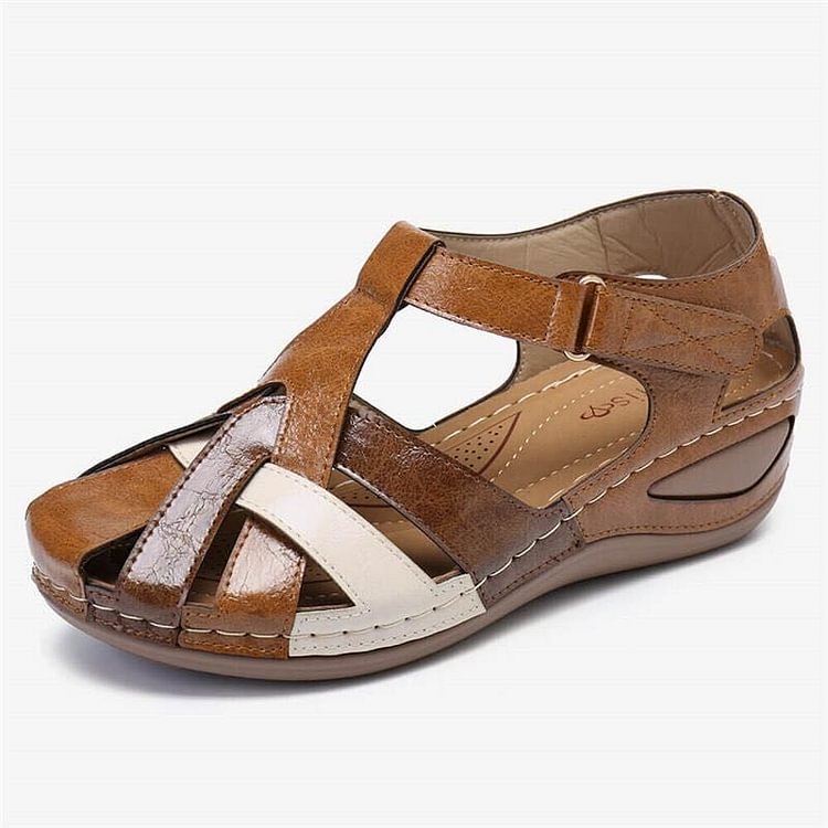 Damen Sandalen | Orthopädisch | Veganes Leder | Offen | Verstellbar-Braun-35-Luzern Mode