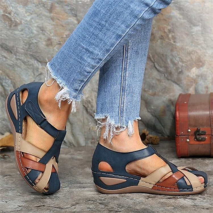 Damen Sandalen | Orthopädisch | Veganes Leder | Offen | Verstellbar-Luzern Mode