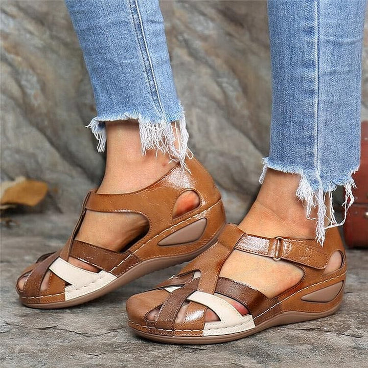 Damen Sandalen | Orthopädisch | Veganes Leder | Offen | Verstellbar-Luzern Mode