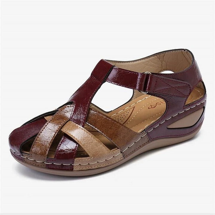 Damen Sandalen | Orthopädisch | Veganes Leder | Offen | Verstellbar-Rot-35-Luzern Mode