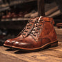 Herren Lederstiefel Vintage Stil mit Schnürung-Braun-38-Luzern Mode