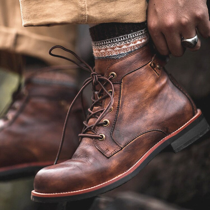 Herren Lederstiefel Vintage Stil mit Schnürung-Luzern Mode