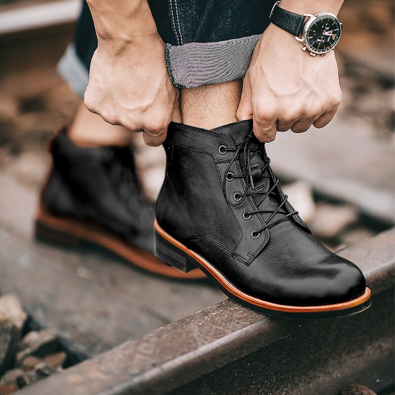 Herren Lederstiefel Vintage Stil mit Schnürung-Luzern Mode