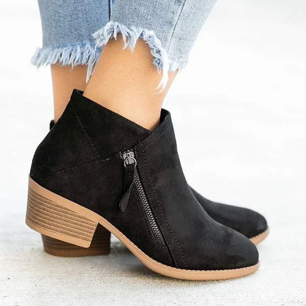 Lernen Damen Stiefeletten | Orthopädisch | Blockabsatz | Seitenreißverschluss | Vintage-Luzern Mode